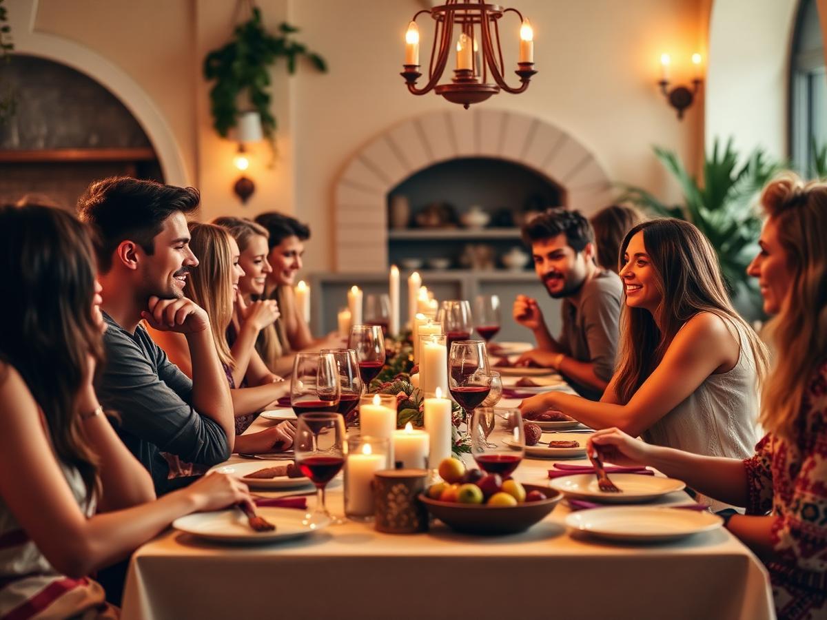 Cena larga compartida entre desconocidos