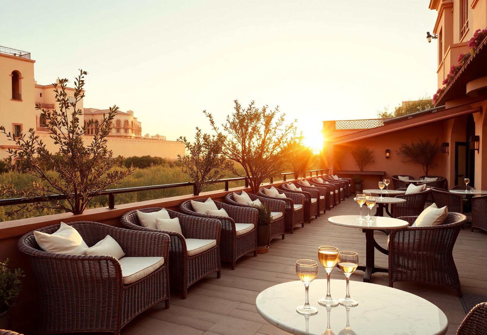 Terraza exterior de Sala Feel Romeo al atardecer